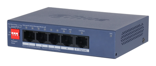 DAHUA DH-CS4005-4ET1GT-36 4-портовый PoE коммутатор управляемый 4 RJ45 10/100Мбит/с (PoE/PoE+), 1 RJ45 10/100/1000Мбит/с (uplink);  до 40Вт