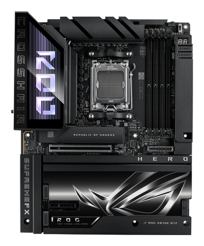 Материнская плата ASUS ROG CROSSHAIR X870E HERO BTF, AM5, AMD X870E, 4xDDR5, 4xSATA, 5xM.2, 1xPCIe 5.0 x16, 1xPCIe 4.0 x4, 1xHDMI, 1x2.5Gb LAN, 1x5Gb LAN, Wi-Fi 7, Bluetooth 5.4, 2xUSB-C 40Gbps (USB4 / Gen3x2), 2xUSB-C 20Gbps (USB 3.2 Gen2x2), 6xUSB-A 10Gbps, 3x3.5 мм, 7.1, ATX