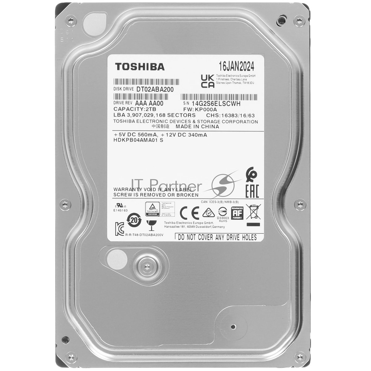 Жёсткий диск Toshiba DT02ABA200, 2ТБ, 3.5", SATA III, 5400RPM