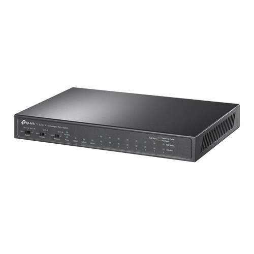 Настольный коммутатор TP-Link TL-SL1311P, 8 портов 10/100 Мбит/с с поддержкой PoE+, 2 гигабитных порта без поддержки PoE, 1 порт SFP, 802.3af/at, бюджет PoE — 65 Вт, стальной корпус
