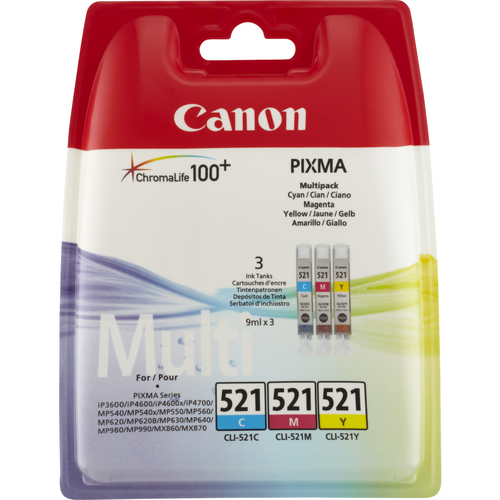 Картридж струйный Canon CLI-521 (2934B010) голубой/пурпурный/желтый набор карт. для Canon Pixma MP540/620/630/980