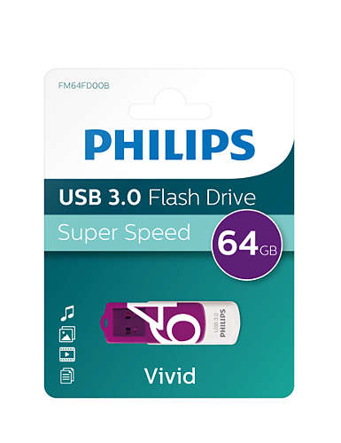 Флеш накопитель 64Gb USB 3.0 PHILIPS VIVID3.0, белый/черный (FM64FD00B/97)