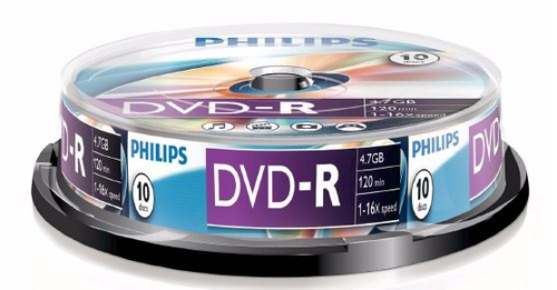 Диск DVD-R Philips 4.7 Gb, 16x, Cake Box (10)