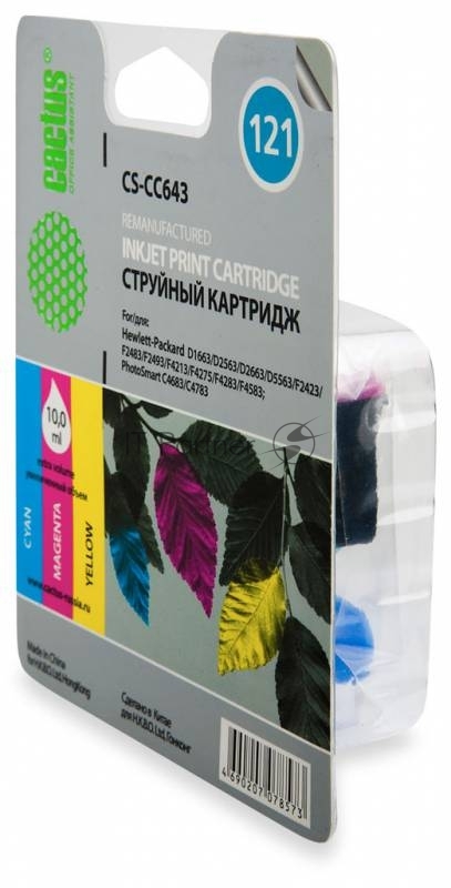 Картридж струйный Cactus CS-CC643 №121 многоцветный (9 мл.) для HP DJ D1663/D2563/D2663/D5563/F2423/F2483/F2493/F4213/F4275/F4283/F4583/PS C4683/C4783