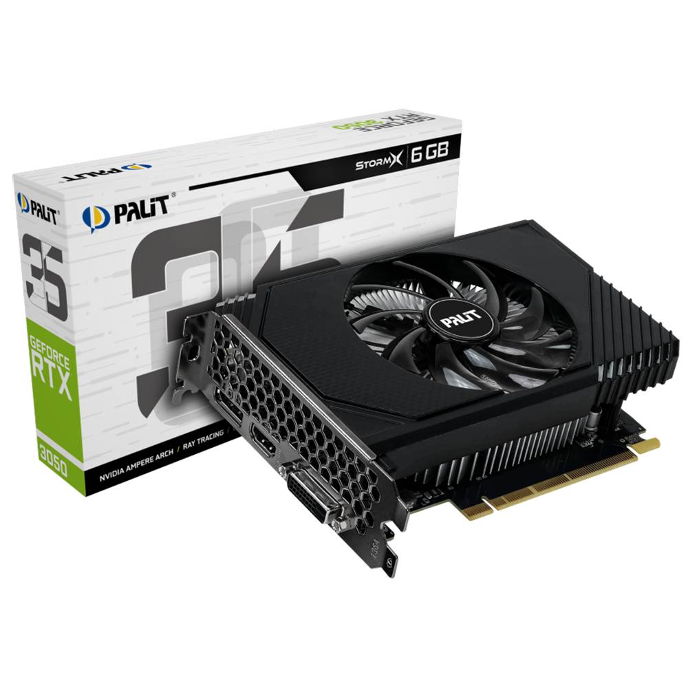 Palit Видеокарта RTX3050 STORMX 6GB GDDR6 96bit DVI DP HDMI 1FAN ITX RTL
