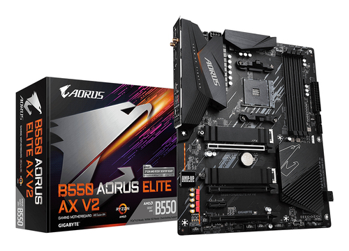 Материнская плата Gigabyte B550 AORUS ELITE AX V2, Socket AM4, AMD B550, 4xDDR4-3200, HDMI+DP, 3xPCI-Ex16, 1xPCI-Ex1, 4xSATA3(RAID 0/1/10), 2xM.2, 8 Ch Audio, 2.5GLan, WiFi, (2+4)xUSB2.0, (5+2)xUSB3.2, (0+1)xUSB3.2 Type-C™, ATX, RTL {8} (809904)