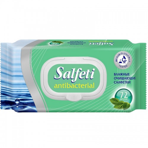 Салфетки влажные, 72 шт., Salfeti "Antibacterial", антибактериальные, крышка-клапан, 48397