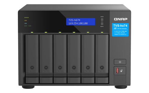 Сетевое хранилище без дисков/ ENTERPRISE QNAP TVS-h674-i5-32G QTS hero NAS, 6 x 3.5 "/ 2.5", 2 x M.2 NVMe, Intel Core i5-12400 6-core /12-thread up to 4.4 GHz, 32 GB  DDR4 (2 x 16 GB) up to 64 GB ( 2 x 32 GB), 2x 2.5 GbE BASE-T, HDMI port