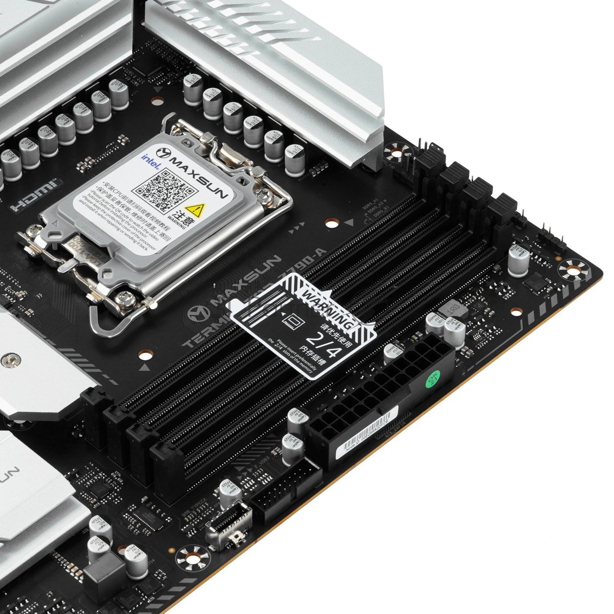Материнская плата Maxsun MS-Terminator Z790-A WIFI, LGA1700, Intel Z790, 4xDDR5, 4xSATA, 4xPCIe 4.0 x4 M.2, 1xPCIe 5.0 x16, 1xPCIe 4.0 x16, 1xPCIe x4, 2xPCIe x1, 1xHDMI, 1xDisplayPort, 1x 2.5Gb LAN, 1xUSB 3.2 Gen2 Type-C, 4xUSB 3.2 Gen1, 4xUSB 2.0, 3x3.5 мм, 7.1, ATX