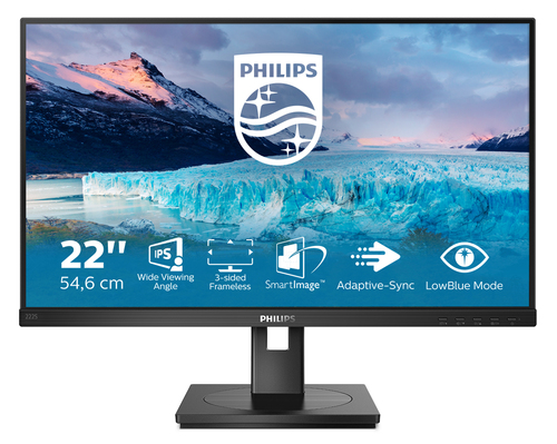 LCD PHILIPS 21.5'' 222S1AE {IPS 1920x1080 75Hz 4ms 178/178 250cd 1000:1 8bit D-Sub DVI HDMI1.4 DisplayPort1.2 AudioOut 2x2W Pivot VESA}