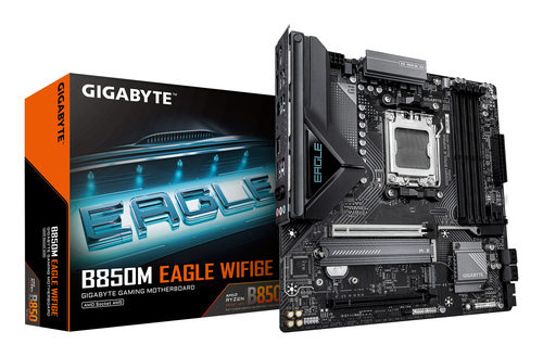 Материнская плата Gigabyte B850M EAGLE WIFI6E B850, AM5, 4xDDR5, 2*PCIEx16, 2*M.2, 2*TypeC, 1*USB3.2Gen2, 4*USB3.2Gen1, 8*USB2.0, 4*SATA3.0, 2.5G, 2*DP, HDMI, M-ATX, RTL