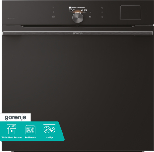 Встраиваемая электрическая духовка Gorenje BFS6148B, объем 77 л, макс. температура 230 градусов, сенсорное/поворотное управление, Wi-Fi, пар (FullSteam), сувид, AirFry, автоматические программы, телескопические направляющие на одном уровне, термощуп, динамическая система охлаждения, многоуровневое приготовление, PerfectGrill, энергоэффективность А+, черный