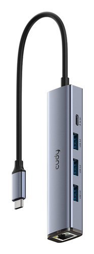 Концентратор CUDY  UH605  5-IN-1 USB Hub with GbE 5-IN-1 USB Hub, Aluminium housing,1 USB-C 3.0 5Gbps male connecter with 25cm cable, 1 Gigabit Ethernet port, 3 USB-A 3.0 5Gbps Port, 1 USB-C power input Ports(5V/2A max),  compatible with MacBook, Mac Pro, Mac mini, iMac, Surface Pro, XPS, Flash Drive, Mob