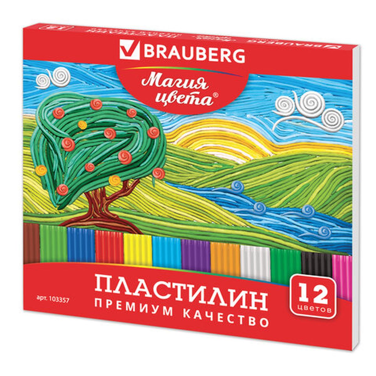 Пластилин 12 цветов Brauberg, 240г со стеком (103357), 16 уп.