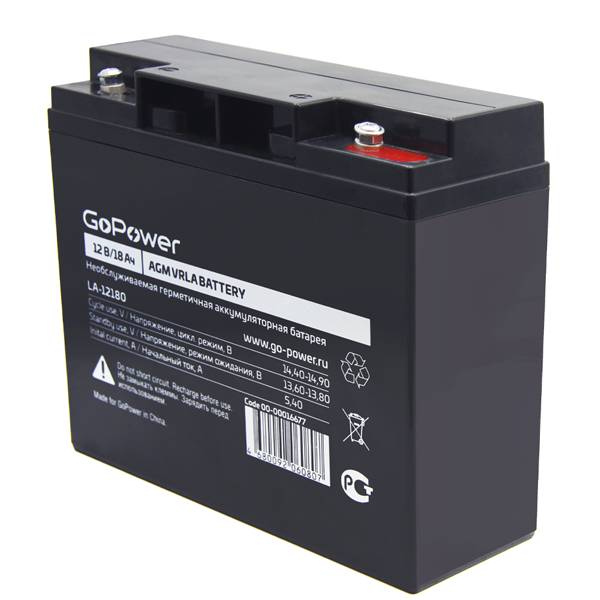 GoPower 00-00016677 Аккумулятор свинцово-кислотный GoPower LA-12180  12V 18Ah (1/2)