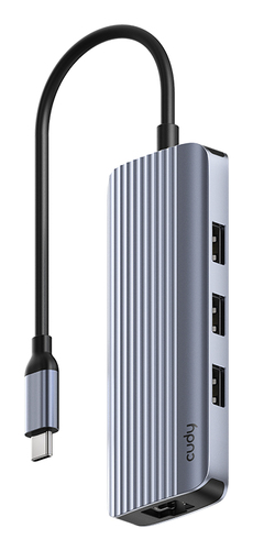 Концентратор USB/ 6-IN-1 USB Hub, Aluminium housing,1 USB-C 3.0 5Gbps male connecter with 25cm cable, 1x 4K@60Hz HDMI Port, 1 Gigabit Ethernet port, 3 USB-A 3.0 5Gbps Port, 1 USB-C power input Ports(5V/2A max),  compatible with MacBook, Mac Pro, Mac mini, iMac, Surface Pro, XPS, Flash Drive, Mobile HDD