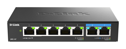 Коммутатор Неуправляемый D-Link - DMS-107, Layer 1, 5-1GbE, 2-2.5GbE, настольный, DMS-107/A1A