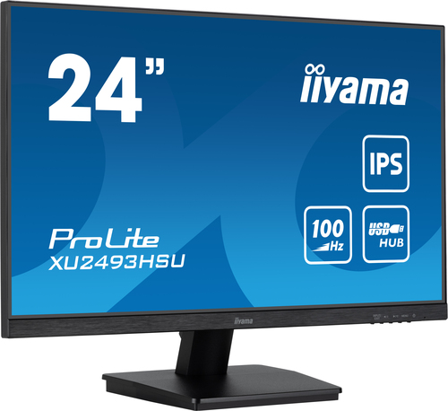 Монитор 23.8" Iiyama ProLite XU2493HSU-B7 IPS 1920x1080, 100 Гц, 1 мс, 16:9, 300 кд/м², HDMI 1.4, DP 1.2, 3.5 Jack, USB Hub (2x USB 2.0), динамики (2x2 Вт), Adaptive-Sync, черный