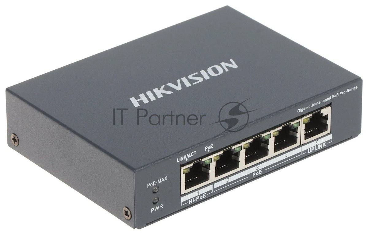Коммутатор Hikvision DS-3E0505HP-E, 5×1 Гбит/с (4×PoE/Hi-PoE), неуправляемый