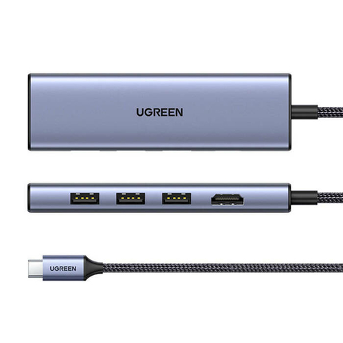 20956A Адаптер UGREEN CM511 (20956A) Revodok 6-in-1 USB-C to HDMI&USB 3.0*3 & SD/TF  Adapter. Цвет: серый