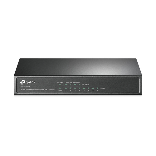 Коммутатор Неуправляемый TP-Link - SF1008P, Layer 1, 4-PoE, 8-10/100Mb, настольный, чёрный, TL-SF1008P