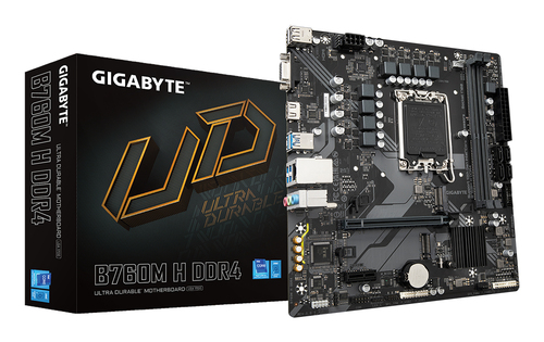 Материнская плата Gigabyte Bad Pack B760M H DDR4, Socket 1700, Intel®B760, 2xDDR4-3200, D-SUB+HDMI, 1xPCI-Ex16, 1xPCI-Ex1, 4xSATA3(RAID 0/1/5/10), 2xM.2, 8Ch Audio, 2,5GbLan, (2+4)xUSB2.0, (4+2)xUSB3.2, mATX, RTL bp