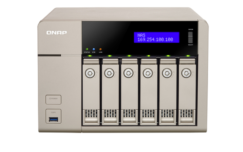 QNAP TVS-663-4G Сетевой RAID-накопитель, 6 отсеков для HDD, HDMI-порт. Четырехъядерный AMD 2.4 ГГц, 4ГБ оперативной памяти.