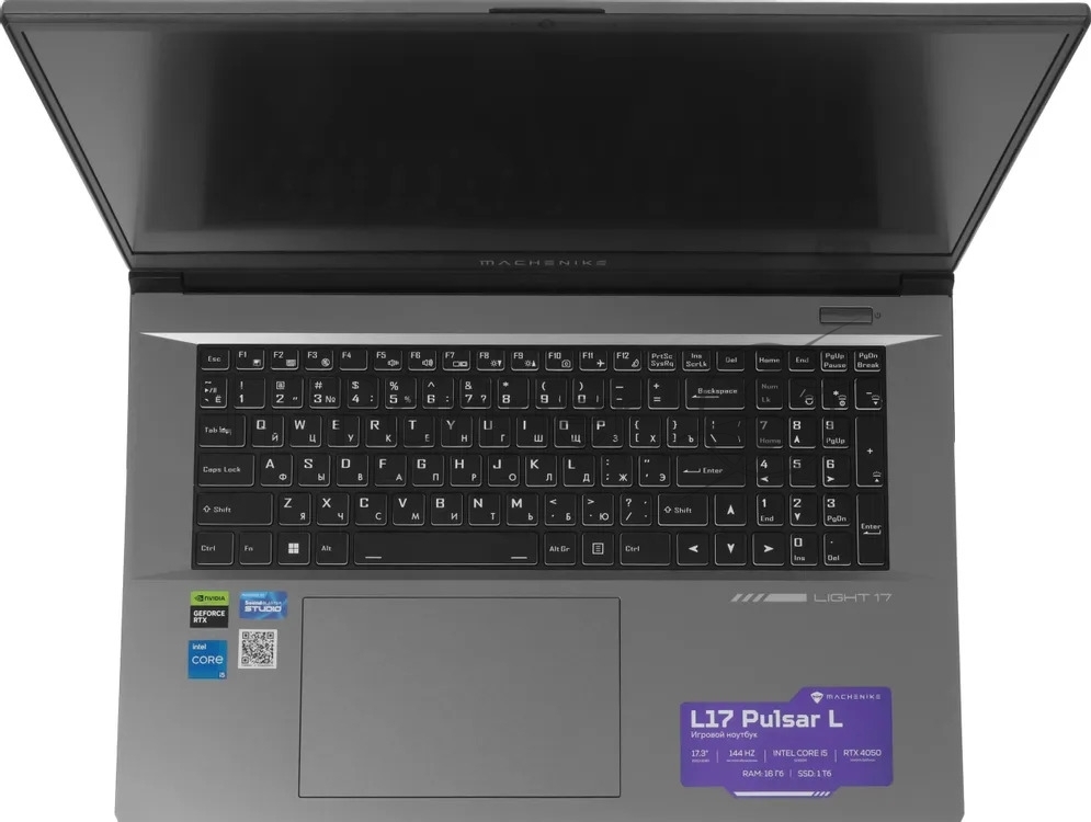 Ноутбук Machenike L17 Pulsar L Core i5 12450H 16Gb SSD1Tb NVIDIA GeForce RTX4050 6Gb 17.3" IPS FHD (1920x1080) FreeDOS grey WiFi BT Cam 2668mAh (JJ00GA00JRU)