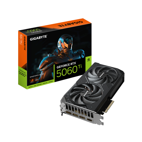 Видеокарта Gigabyte GeForce RTX 5060Ti Windforce OC, NVIDIA RTX 5060 Ti, 16G GDDR7, 128 бит, PCI-e 5.0, 1xHDMI, 3xDP, 2587 МГц