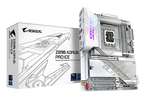 Материнская плата Gigabyte Z890 AORUS PRO ICE, LGA 1851, Intel Z890, 4xDDR5, 4xSATA, 5xM.2, 1xPCIe 5.0 x16, 1xPCIe 4.0 x4, 1xPCIe 4.0 x1, 2xUSB-C (Thunderbolt 4), 1x 5Gb LAN, 4xUSB-A 3.2 Gen 1, 2xUSB-A 3.2 Gen 2, 4xUSB-A 2.0, 2x3.5 мм, 7.1, ATX