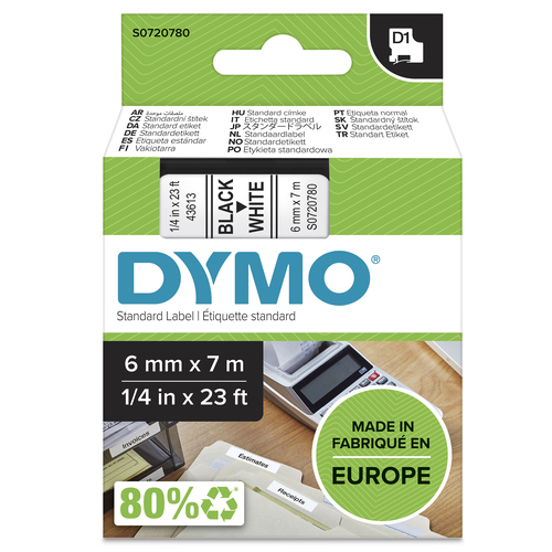 Картридж для принтера этикеток DYMO S0720780 D1 (6 мм x 7 м, цвет ленты белый, шрифт черный)
