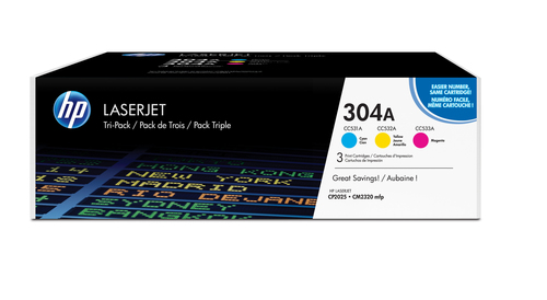 Картридж лазерный HP 304A CF372AM голубой/пурпурный/желтый бар.в компл. тройная упак. (2800стр.) для HP CLJ 2025/CM2320