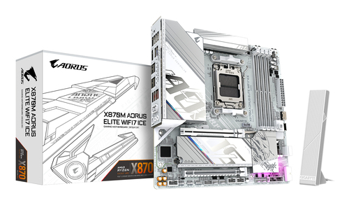 Материнская плата Gigabyte X870M AORUS ELITE WIFI7 ICE X870, AM5, 4*DDR5, 2*PCIEx16, 2*M.2, 1*TypeC, 2*USB3.2Gen2, 6*USB3.2Gen1, 8*USB2.0, 2*SATA3.0, 2.5G, 2*TypeC(DP), HDMI, M-ATX, RTL
