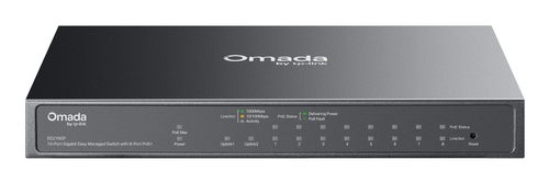 TP-Link ES210GP Omada 10-портовый RJ45 (1 Гбит/с) с 8 PoE+ и 1 комбо-портом (SFP/RJ45) управляемый коммутатор