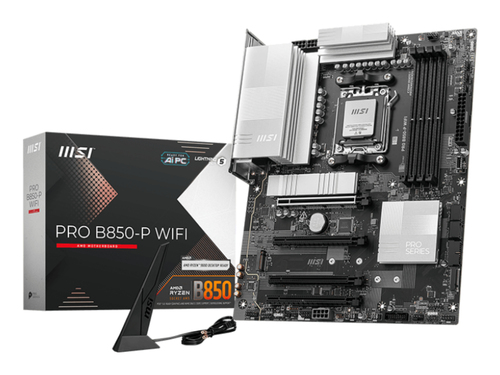 Материнская плата MSI PRO B850-P WIFI, AM5, AMD B850, 4xDDR5, 4xSATA, 3xM.2, 1xPCIe 5.0 x16, 1xPCIe 4.0 x4, 2xPCIe 3.0 x1, 1xHDMI, 1x5Gb LAN, Wi-Fi 7, 4xUSB 2.0, 1xUSB 3.2 Gen 1, 1xUSB 3.2 Gen 2, 2xUSB-C 3.2 Gen 2, 2x3.5 мм, 7.1, ATX