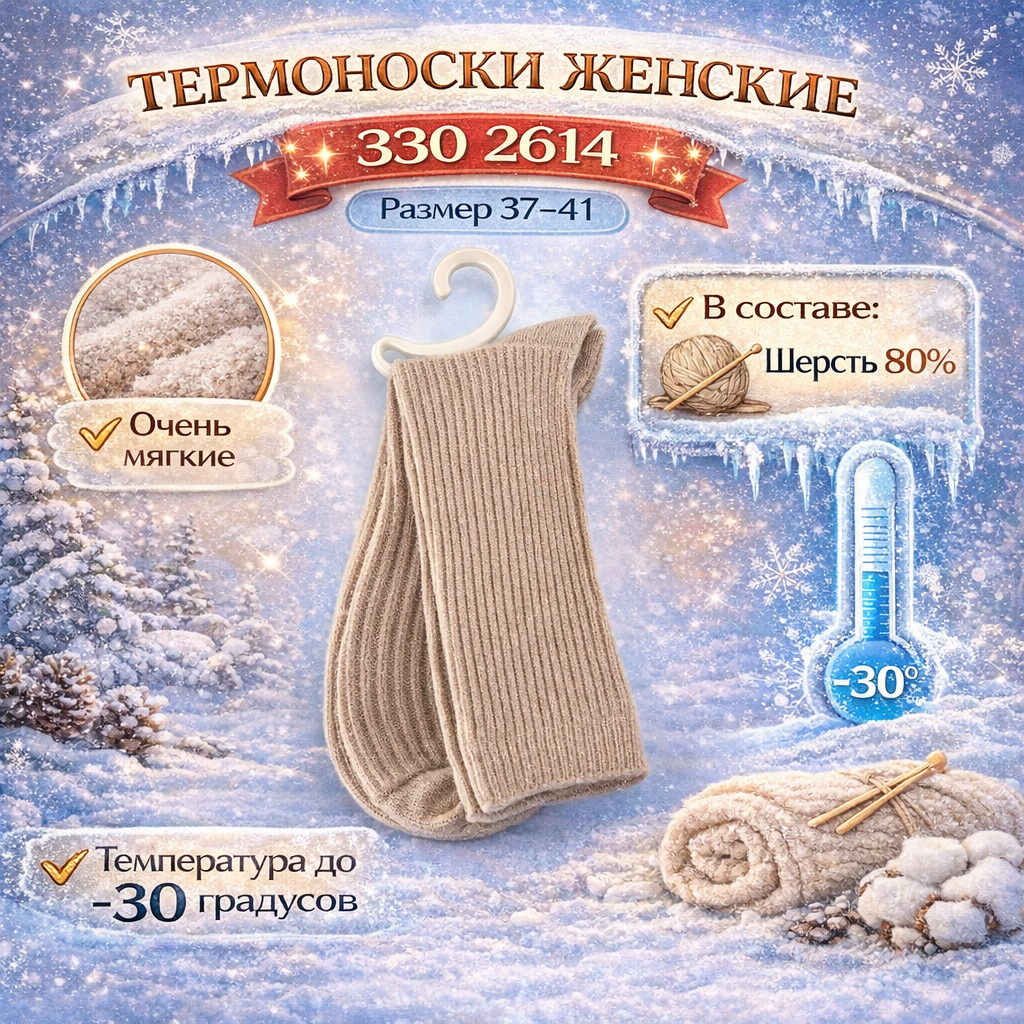 Термоноски женские ЗЗО 2614 овечья шерсть размер 36-41 цв в ассортименте