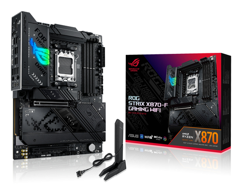 Материнская плата ASUS ROG STRIX X870-F GAMING WIFI, AM5, AMD X870, 4xDDR5, 2xSATA, 4xM.2, 1xPCIe 5.0 x16, 1xPCIe 4.0 x4, DisplayPort, HDMI, 1x2.5Gb LAN, USB Type-C, 2x3.5 мм, 7.1, ATX