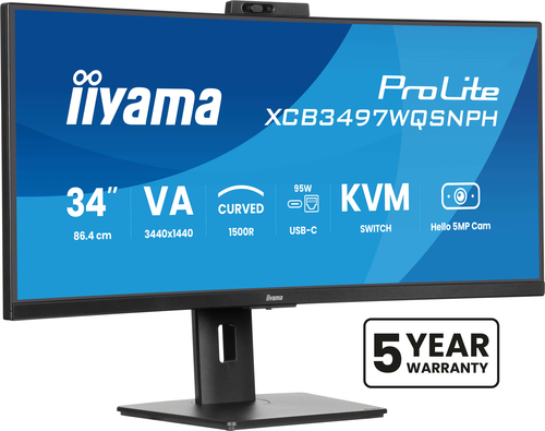 XCB3497WQSNPH-B1 - Монитор, iiyama, ProLite PL3497WQP, XCB3497WQSNPH-B1, 34", 3440x1440, VA, 21:9, 120 Гц, 350 кд/м, 0.4 мс, 16.7М, 3000:1, 178/178, HDMI*2, DP*1, USB*4, USB-C*1, Mini jack, Регулировка наклона/высоты, Черный