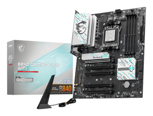 Материнская плата MSI B840 GAMING PLUS WIFI B840, AM5, 4*DDR5, 5*PCIEx16, 3*M.2, 2*TypeC, 1*USB3.2Gen2, 4*USB3.2Gen1, 8*USB2.0, 4*SATA3.0, 2.5G, HDMI, ATX, RTL