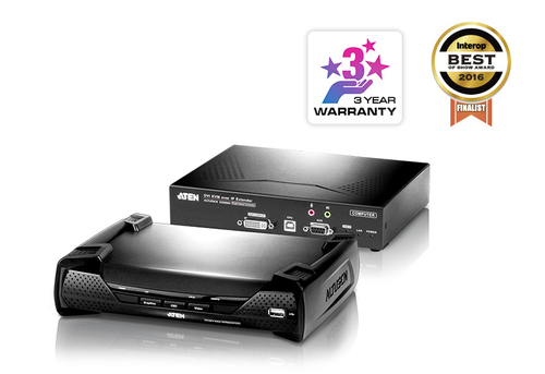 ATEN KE6900-AX-G Удлинитель, KVM USB DVI+AUDIO+RS232, 100 m. при прямом подкл/неогранич.при подкл через swicth, 1xUTP Cat5e, DVI-I+2xUSB A-тип+ 2xMINI JACK+DB9, 5xF+M, 2 спец. шнура, 2хБ.П.220 5V,