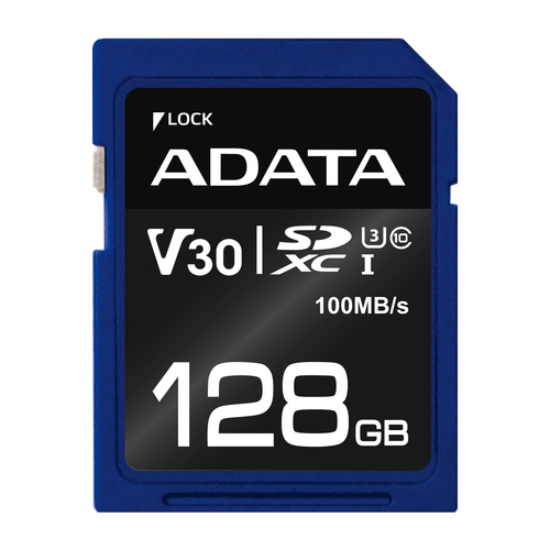 Карта памяти ADATA - UI3V30S, SDXC, write speed 85Mb/s, read speed 100Mb/s, UHS-I Class 3, V30, Class 10, 128GB, ASDX128GUI3V30S-R
