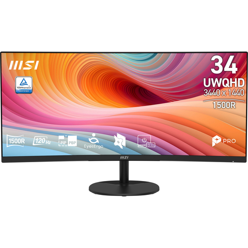 Монитор MSI PRO MP341CQ E12 34" 21:9 UWQHD(3440x1440) VA Curve1500R, 1ms(MPRT), 3500:1,100M:1,300nit,178/178,2xHDMI 2.0,DP 1.4a,Tilt,Speaker,VESA,120Hz,Black,1y w-ty