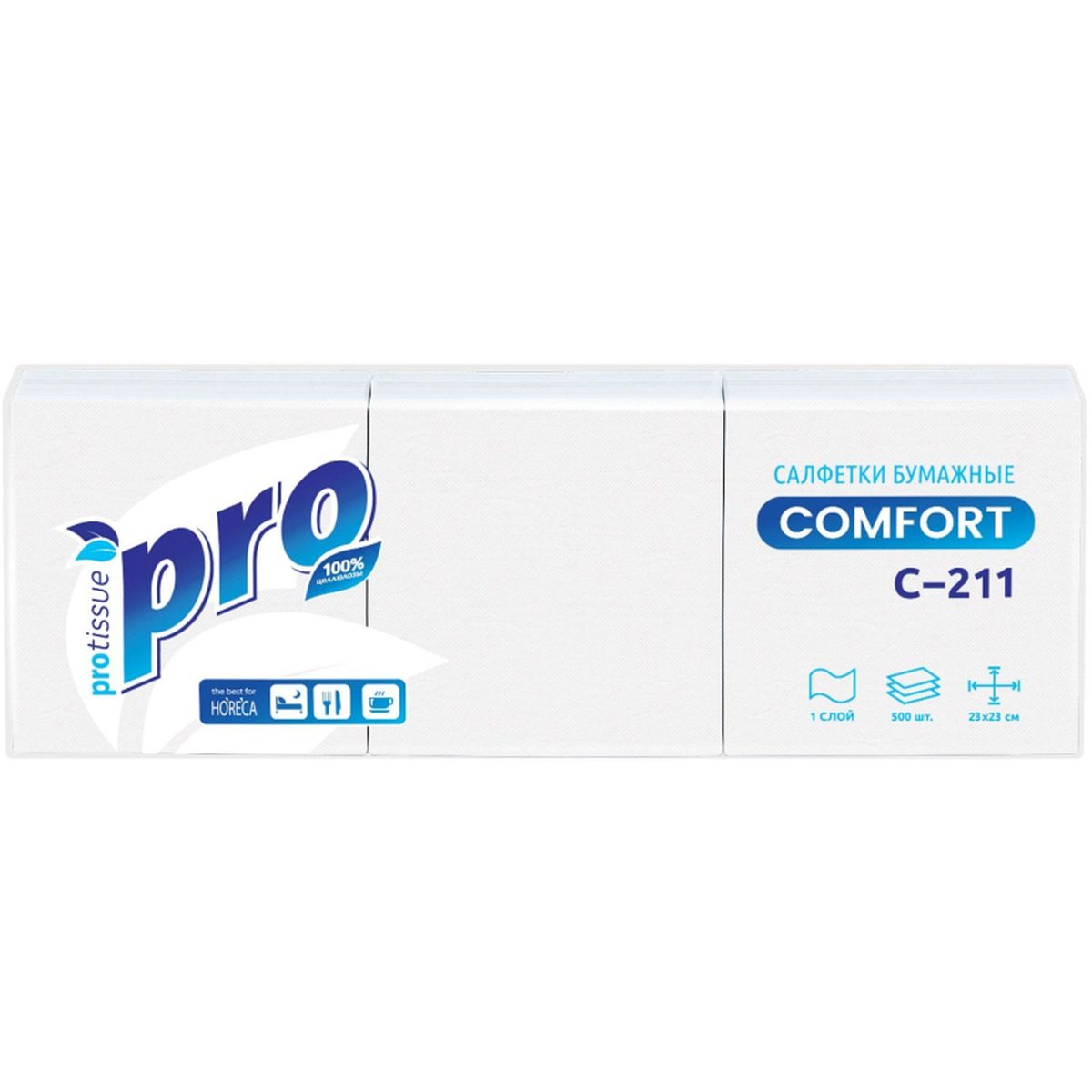 Салфетки бумажные PROtissue У1415046, 1-слойные, 24×24см, 500шт/уп, 10 уп