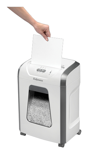 Шредер Fellowes PowerShred 15С белый (секр.P-4) фрагменты 15лист. 19лтр. скрепки скобы пл.карты