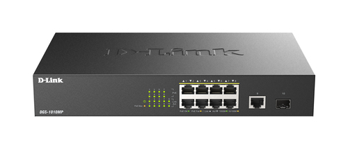 Коммутатор D-Link DGS-1010MP/A1A Неуправляемый коммутатор с 9 портами 10/100/1000Base-T, 1 портом 1000Base-X SFP, функцией энергосбережения и поддержкой QoS (8 портов с поддержкой PoE 802.3af/802.3at (30 Вт), RTL {5} (439872)