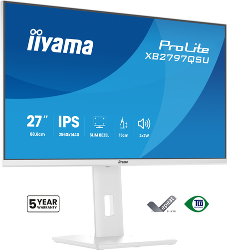 XB2797QSU-W1 - Монитор, iiyama, ProLite XB2797QSU-W1, 27", 2560x1440, IPS, 75Гц, 16:9, 350 кд/м, 1000:1, 1 мс, 178/178, HDMI*2, DP*1, USB A*2, USB C*2 , VESA 100*100 мм, белый