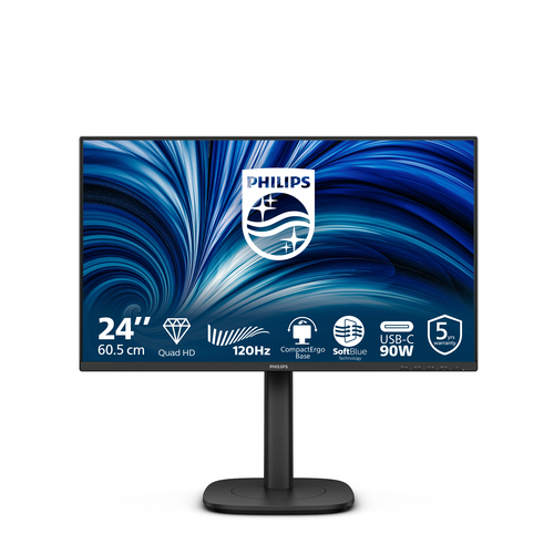 Мониторы 23,8″ Philips 24B2U3301 2560×1440 WLED 16:9 IPS 350cd, 1500:1, 4ms, 50M:1, 178°/178°, HDMI, DP, USB Hub: 4xUSB3.2, USB-C(90W), RJ45, Speak, 120Hz, Tilt, Height, Swivel, Pivot, Internal, VESA,