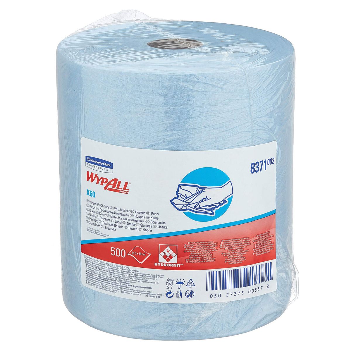 Протирочный материал листовой Kimberly-Clark Wypall X60, 500 листов в рулоне, 31,5х38 см, голубой (8371)