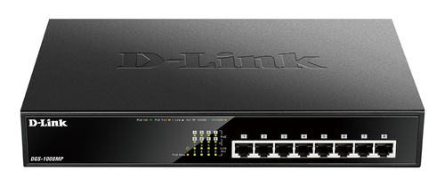 Коммутатор D-Link DGS-1008MP/B1A Неуправляемый коммутатор с 8 портами 10/100/1000Base-T с поддержкой PoE 802.3af/802.3at (30 Вт, PoE бюджет 140 Вт) и функцией энергосбережения {5} (439865)
