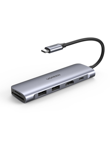 Хаб UGREEN CM195 (70411) USB-C to 2 Ports USB3.0-A Hub + HDMI + TF/SD with PD Power Supply. Цвет: серый космос